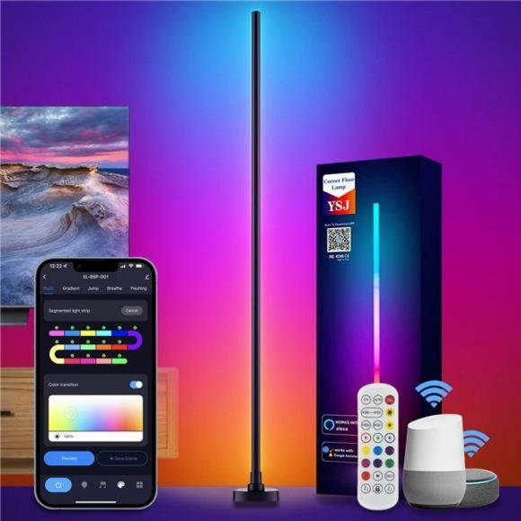 LED Floor Lamp, RGB-IC Corner Floor Lamp with App Control and Remote, Music Sync - Picture 1 of 4